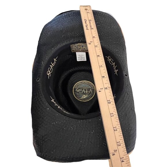 Scala Black Toyo Straw Cowboy Hat S/M Rainbow Band Western Style Rodeo Festival - Picture 12 of 12